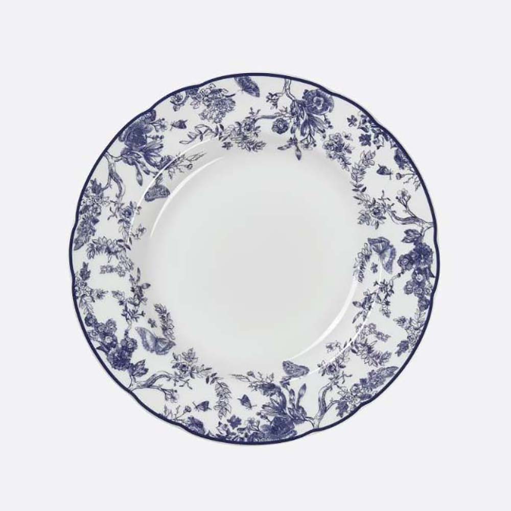 Top view of Dior Unisex Soup Plate Blue Toile de Jouy with intricate blue pattern