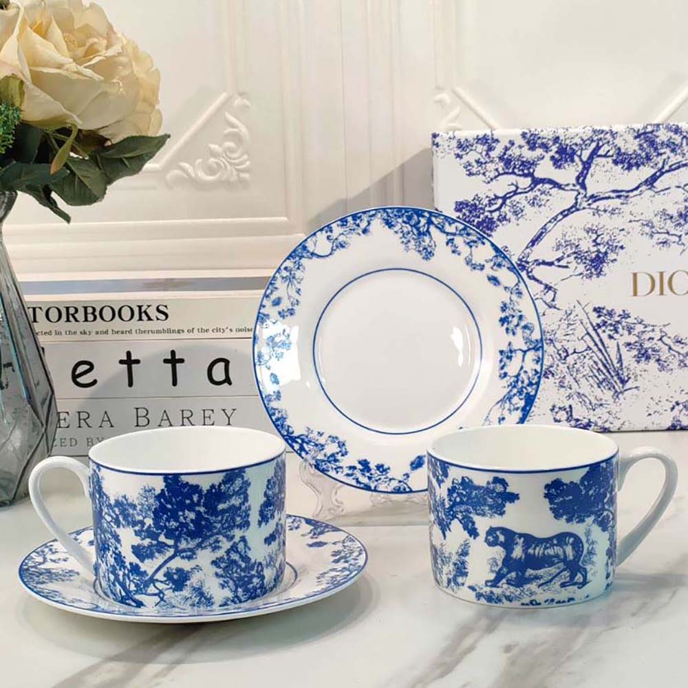 Dior Unisex Teacup Saucer Blue Toile De Jouy - image 4