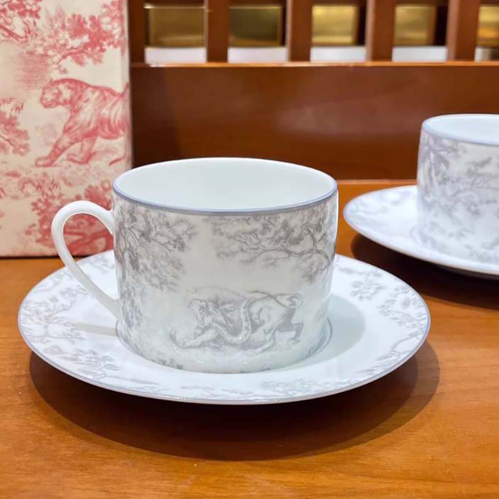 Dior Unisex Teacup Saucer Gray Toile De Jouy - image 6