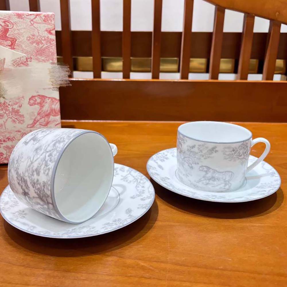 Dior Unisex Teacup Saucer Gray Toile De Jouy - image 5