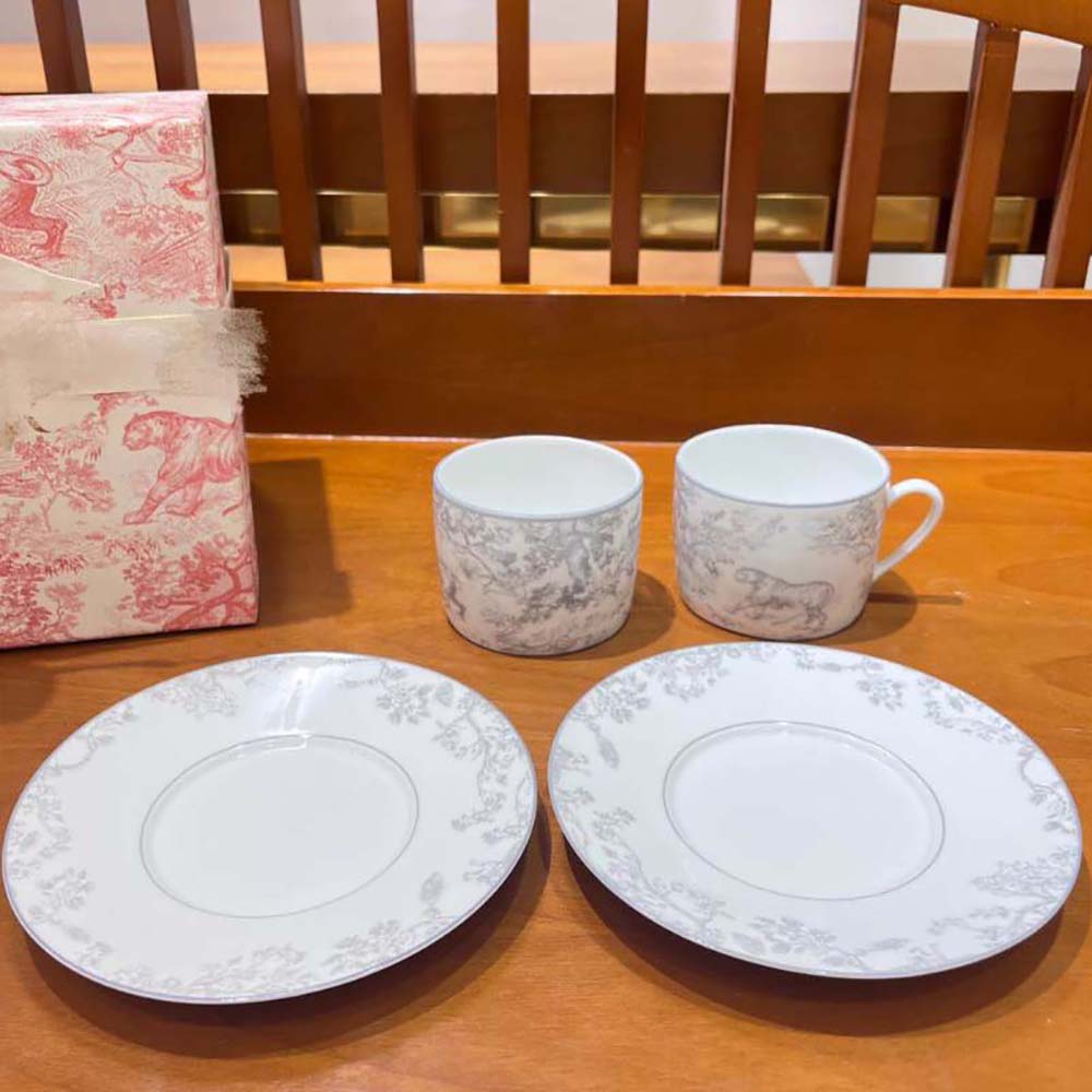 Dior Unisex Teacup Saucer Gray Toile De Jouy - image 7