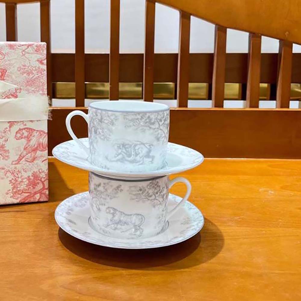 Dior Unisex Teacup Saucer Gray Toile De Jouy - image 4