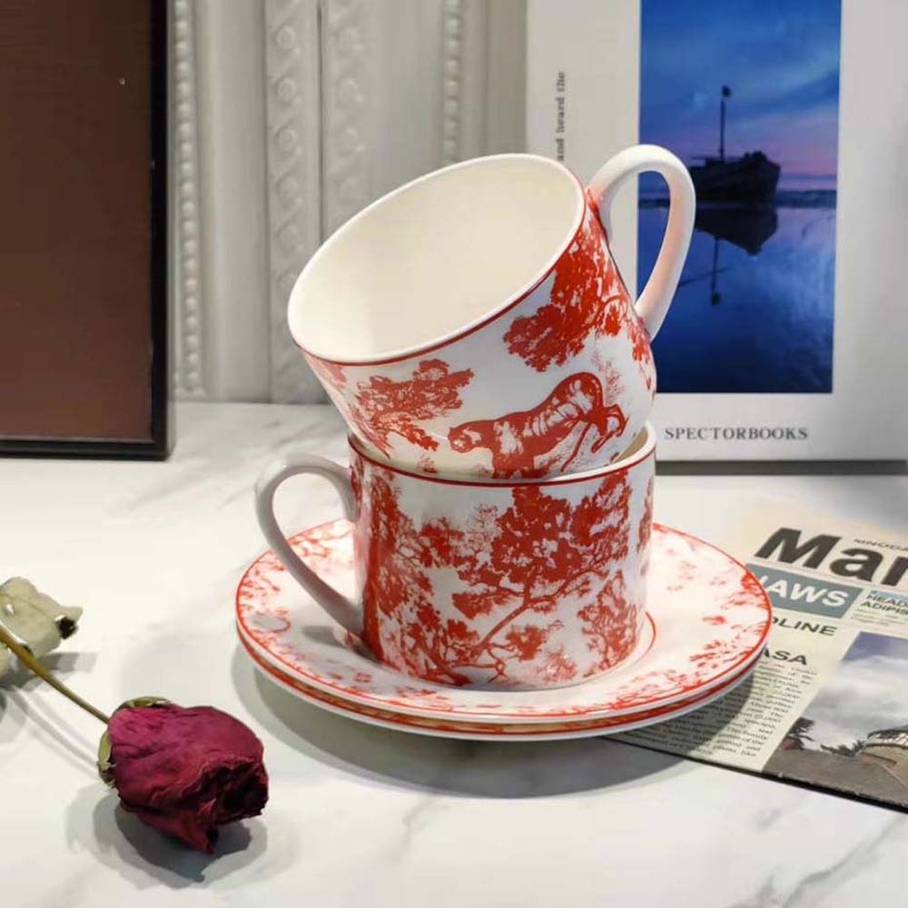 Dior Unisex Teacup Saucer Red Toile De Jouy - image 5