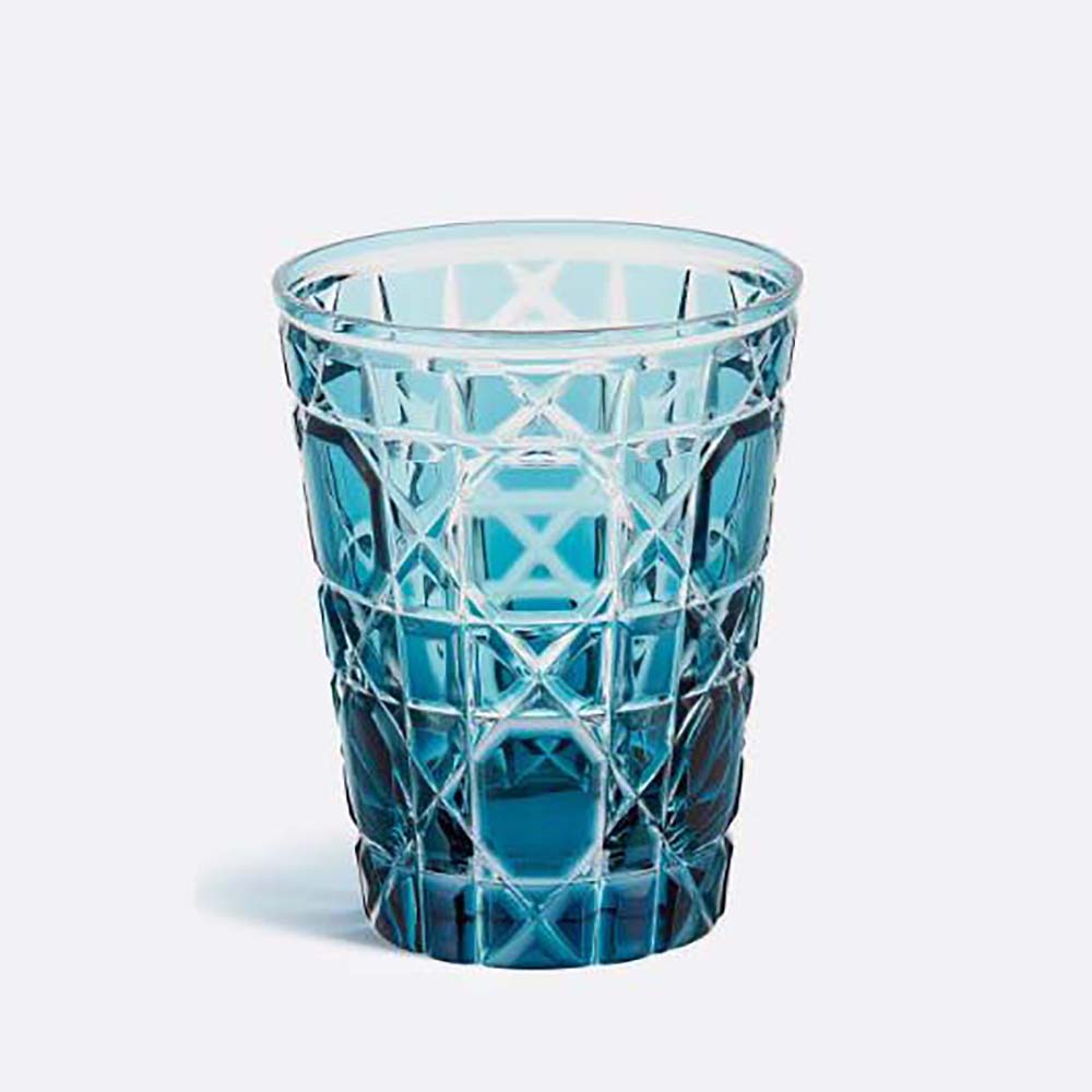 Front view of Dior Unisex Water Glass Aquamarine Cannage showing blue Cannage pattern
