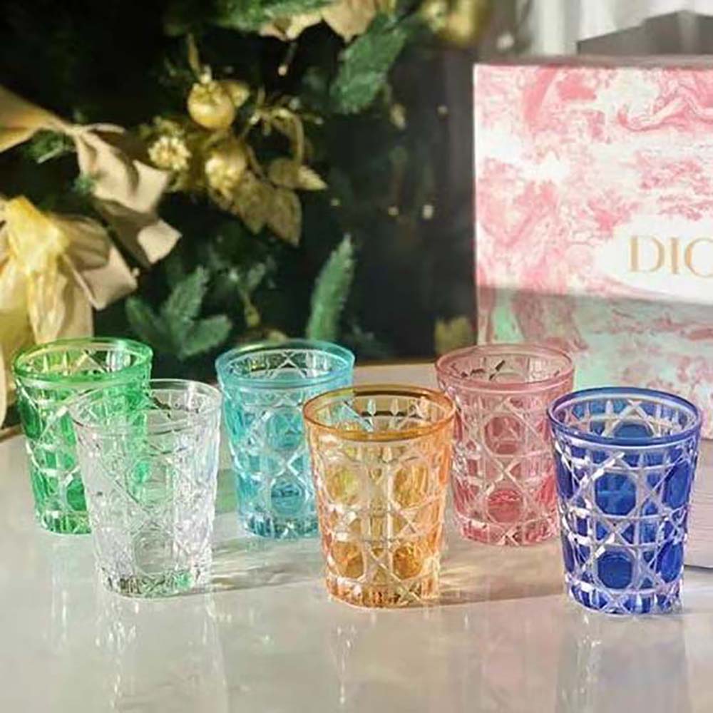 Side angle of Dior Unisex Water Glass Blue Cannage highlighting silhouette