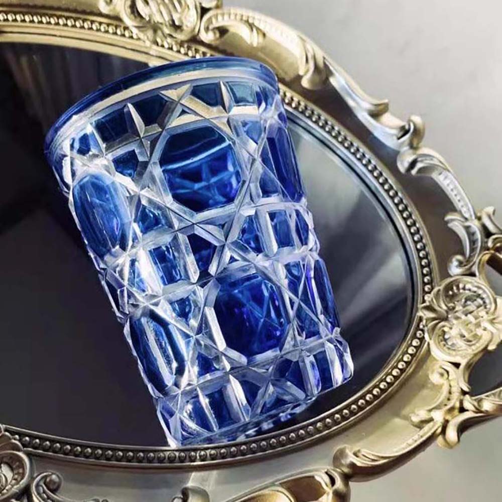Close-up detail of Dior Unisex Water Glass Blue Cannage texture