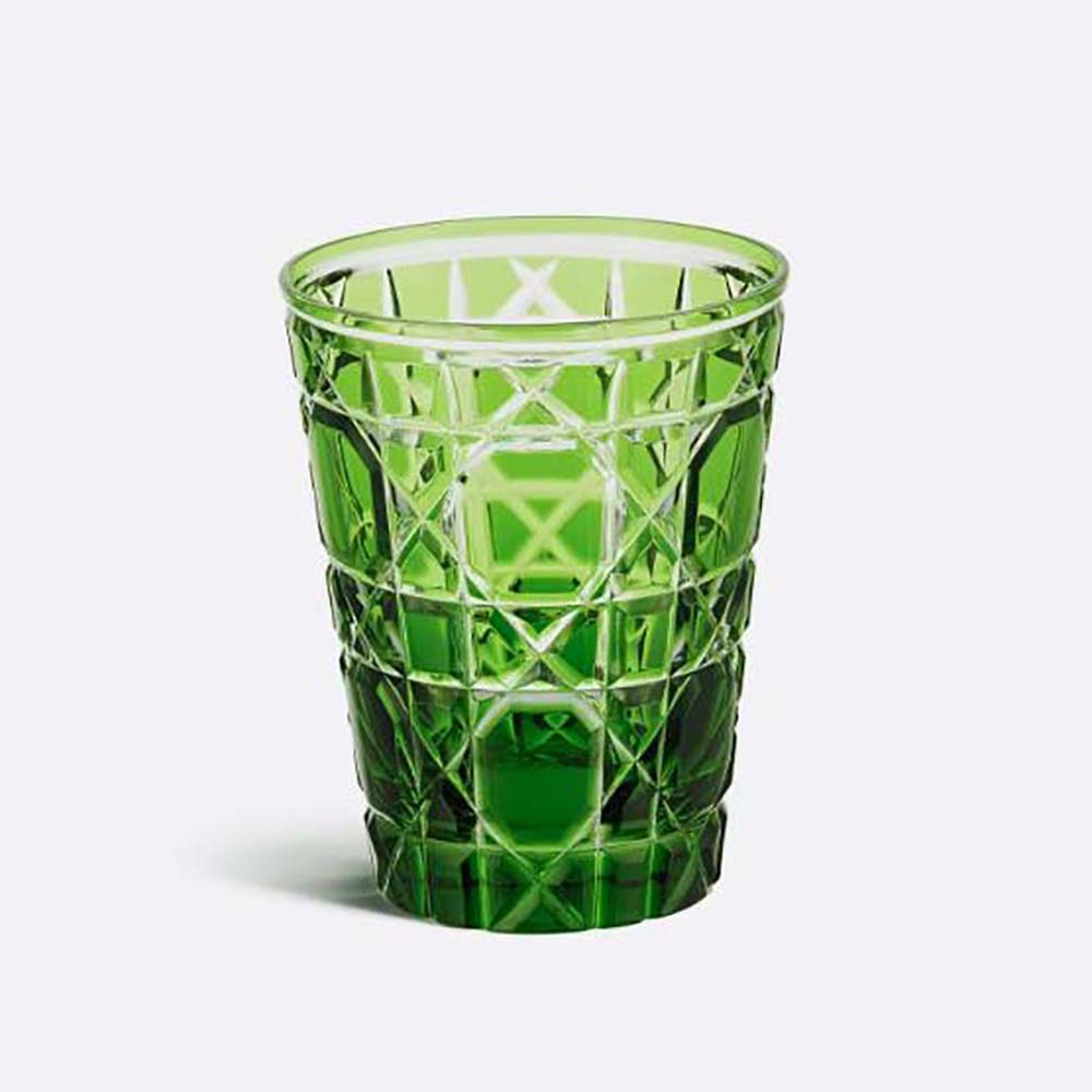 Front view of Dior Unisex Water Glass Green Cannage with embossed pattern