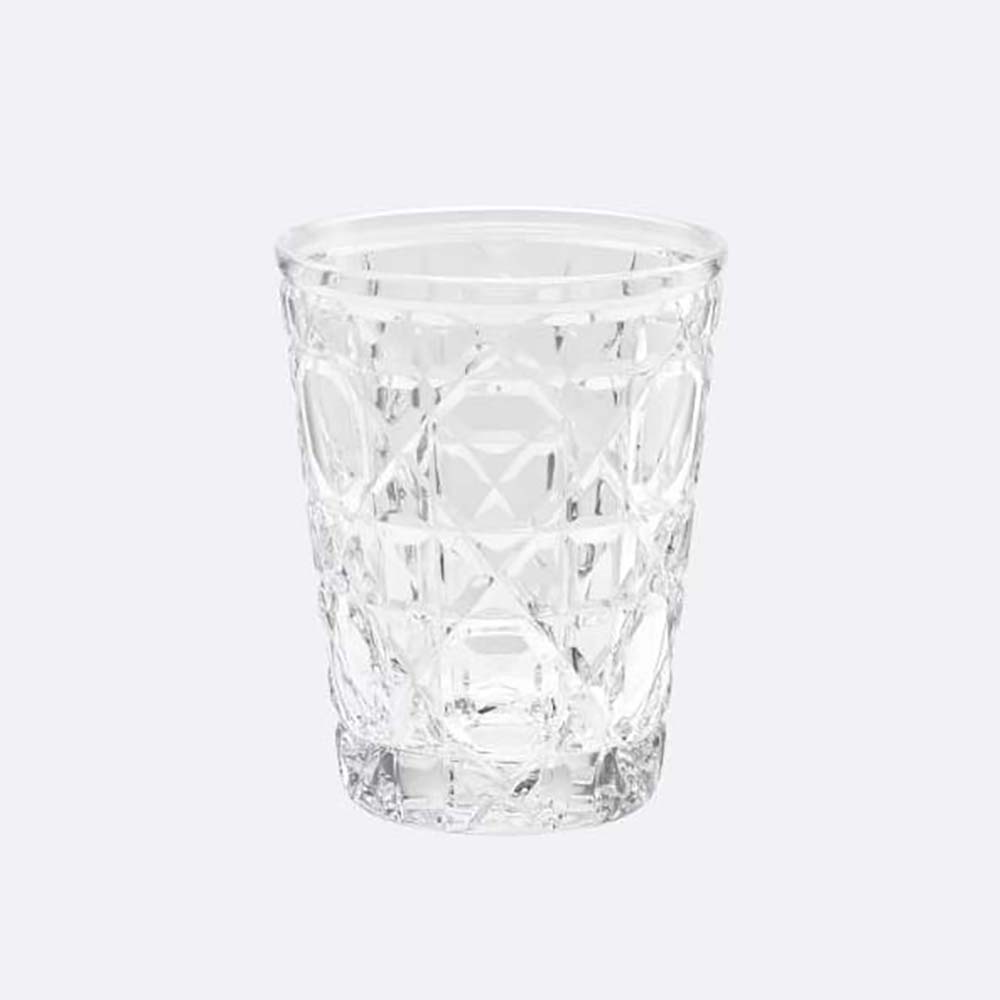 Front view of Dior Unisex Water Glass Transparent Cannage with white pattern