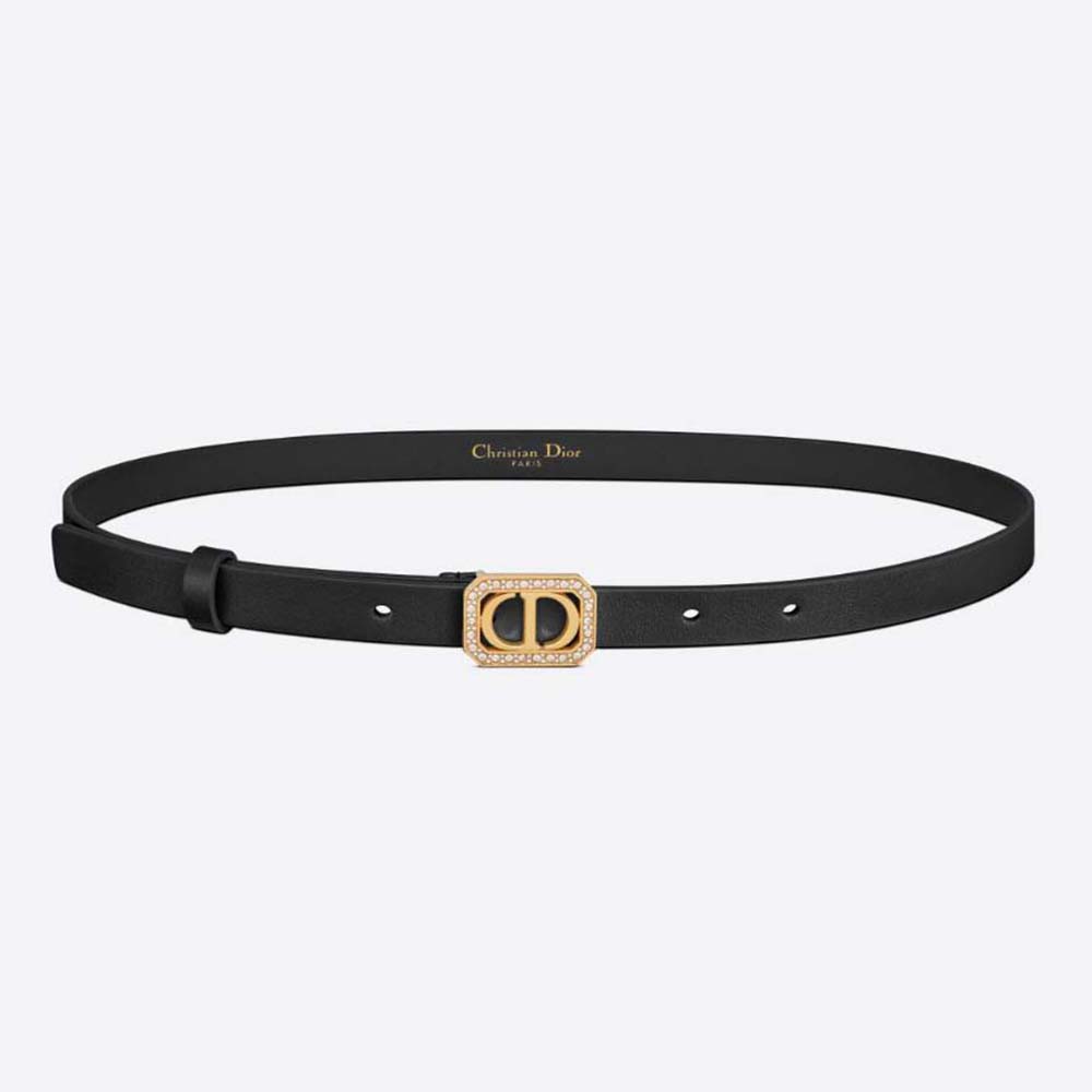 Front view of Dior Women 30 Montaigne Crystals Belt black calfskin
