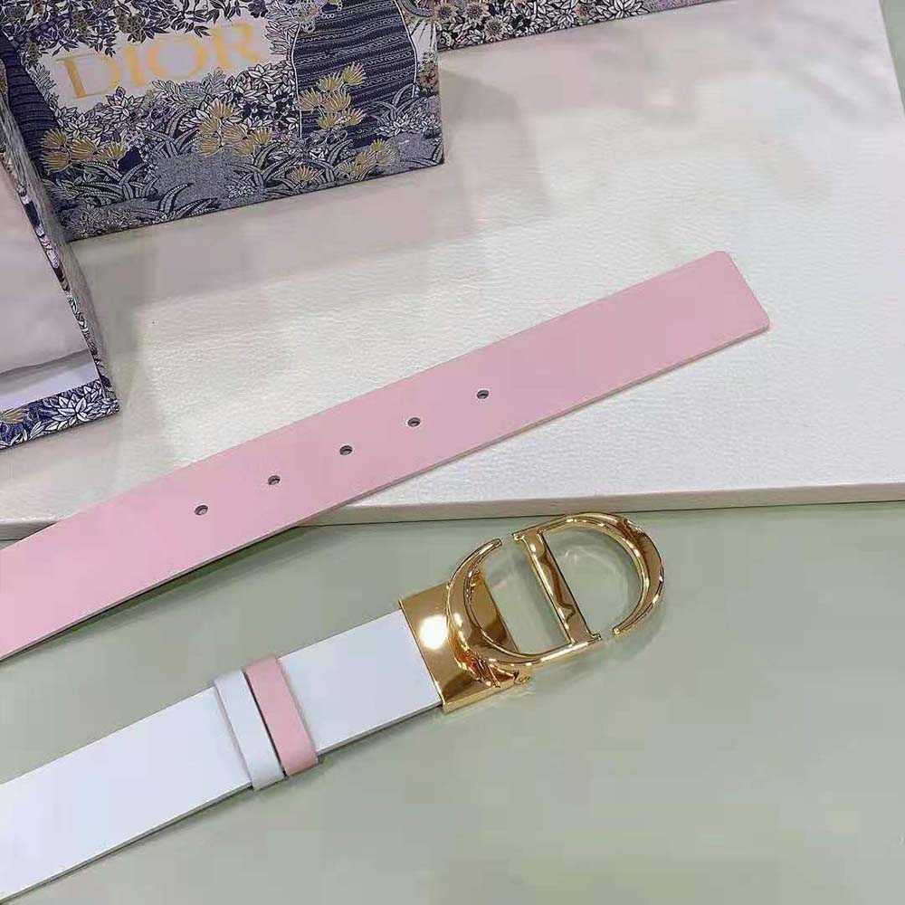 Dior Women 30 Montaigne Reversible Belt Dusty Ivory and Heritage Pink Smooth Calfskin 35 MM - image 4