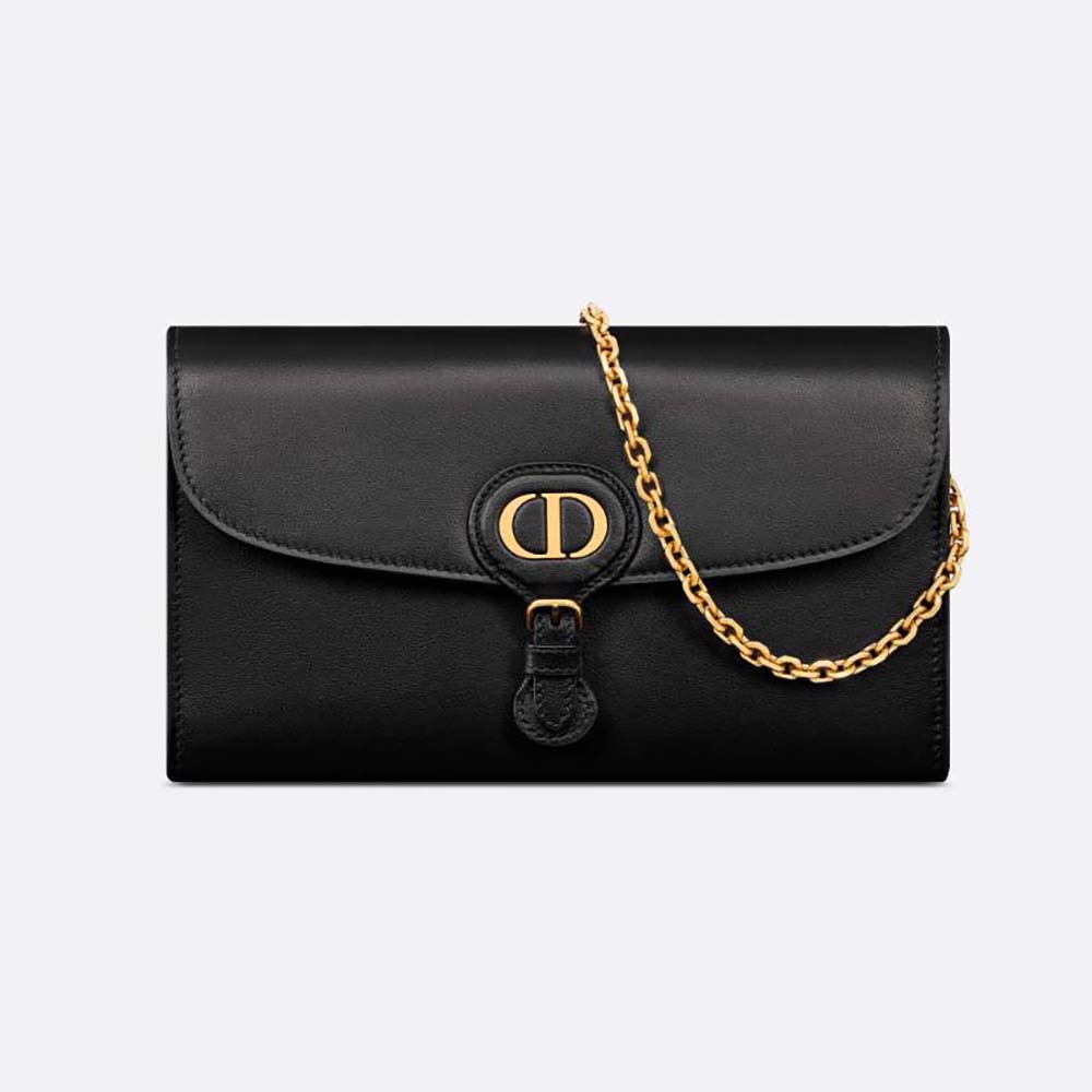 Front view of Dior Women Bobby East-west Pouch with Chain Black Smooth Calfskin