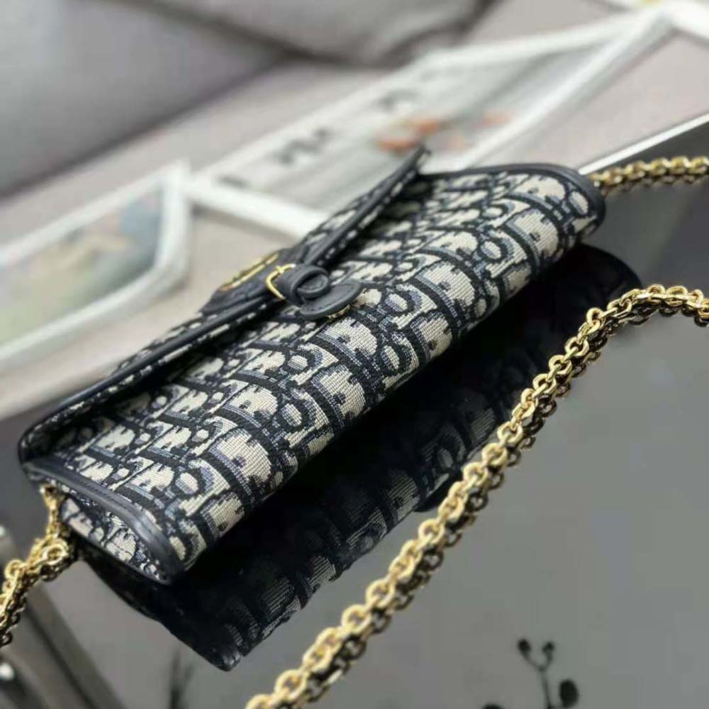 Dior Women Bobby East-west Pouch with Chain Blue Dior Oblique Jacquard - image 7