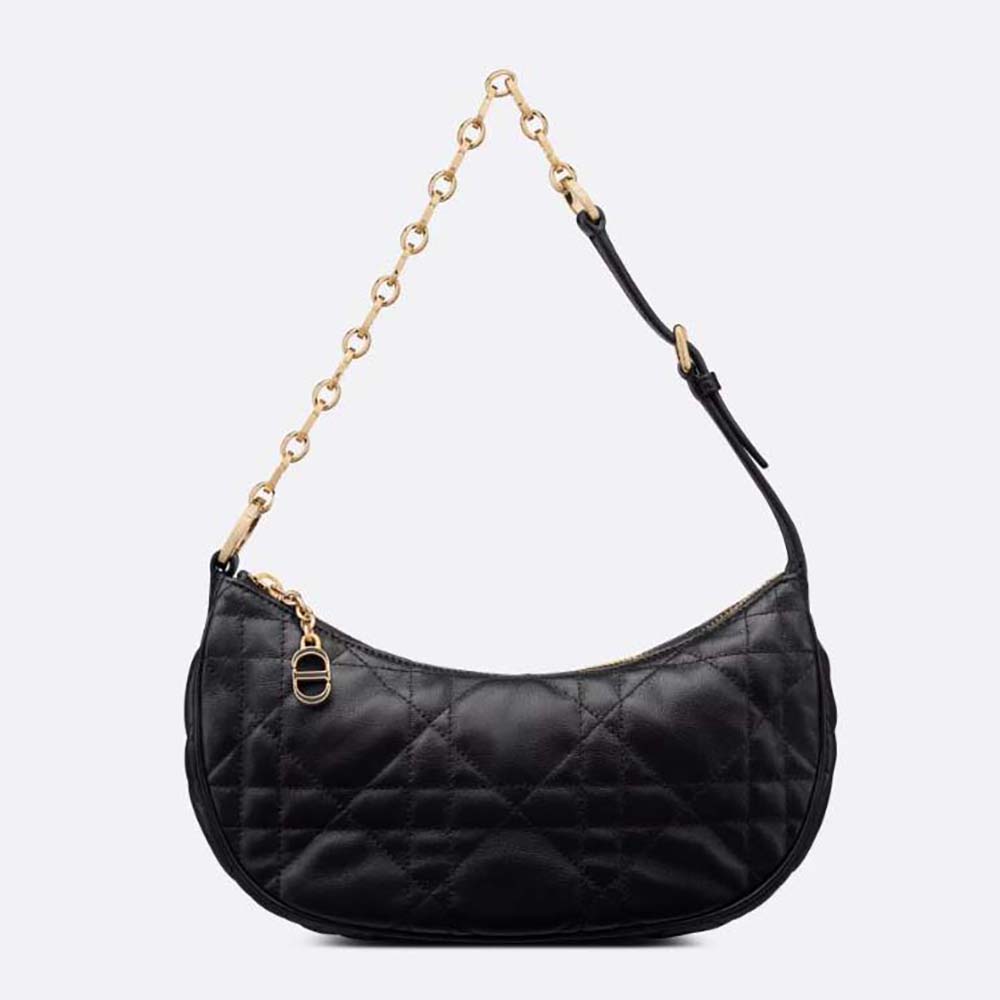 Front view of Dior Women CD Lounge Bag Black Supple Macrocannage Lambskin