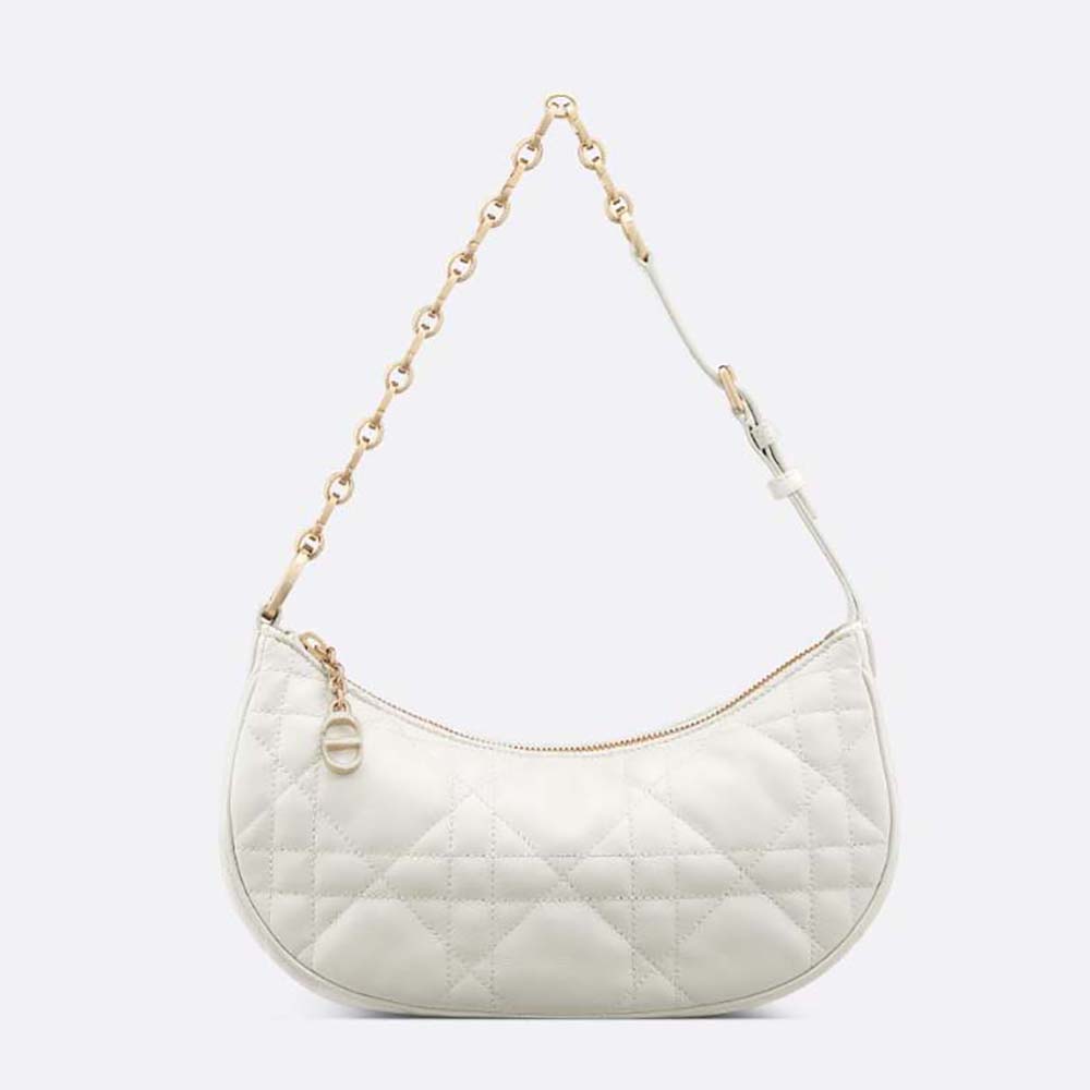 Front angle of Dior Women CD Lounge Bag Latte Supple Macrocannage Lambskin