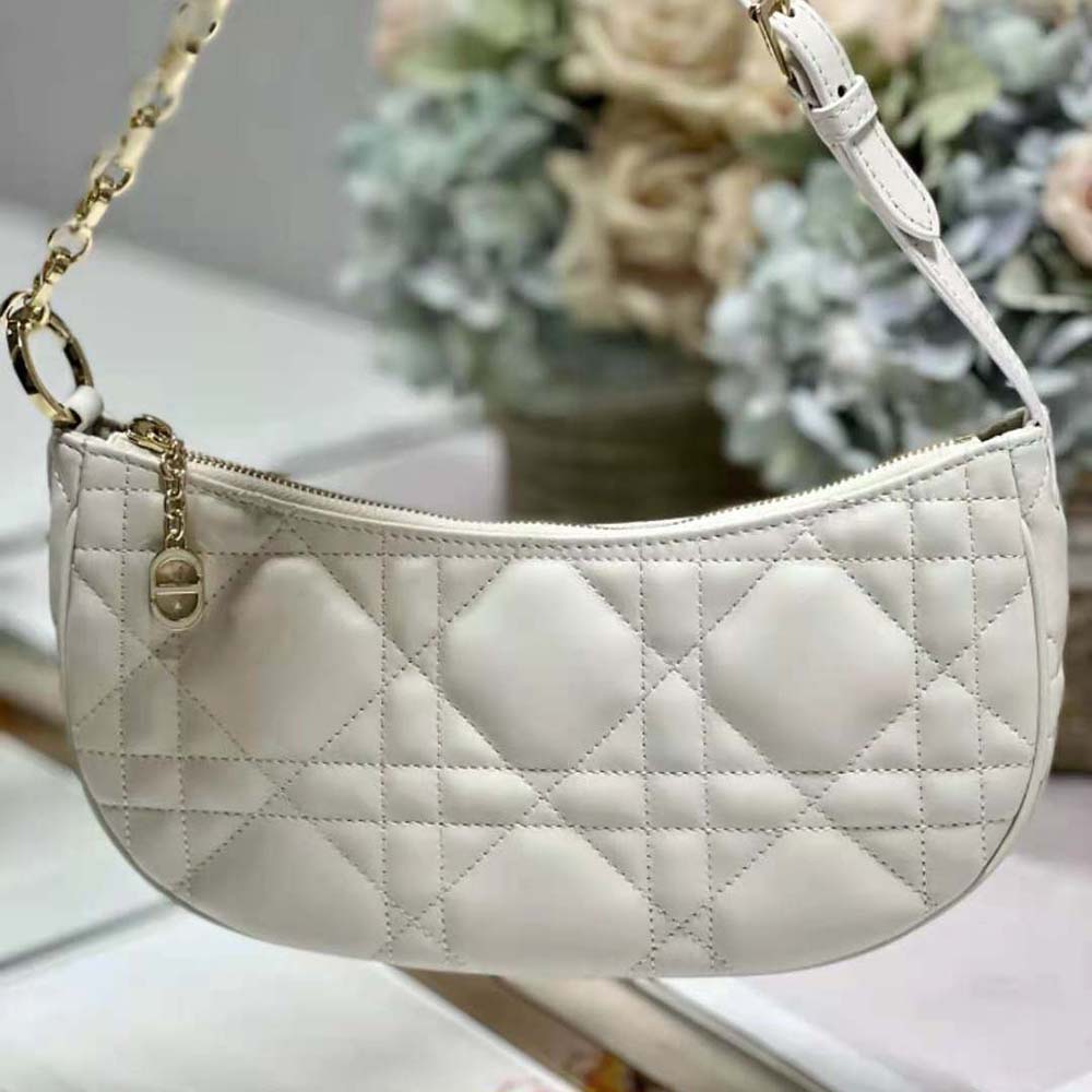 Silver CD hardware detail on Dior Women CD Lounge Bag white leather