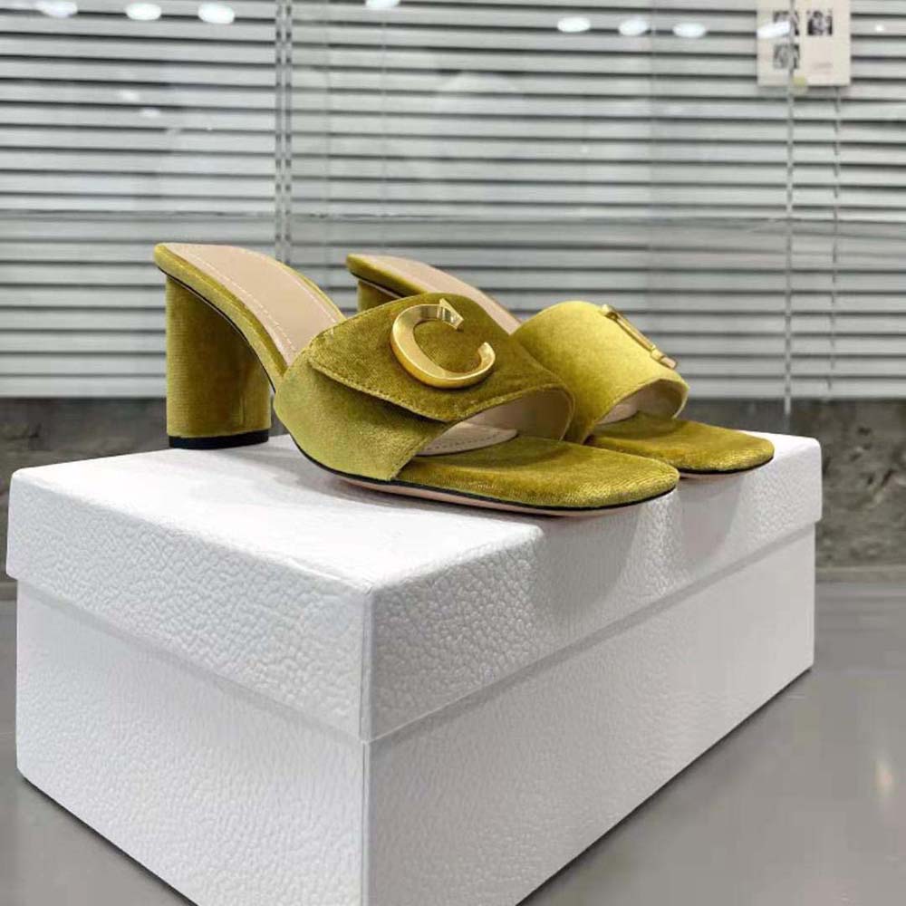 Dior Women C’est Dior Heeled Slide Lime Yellow Velvet - image 4