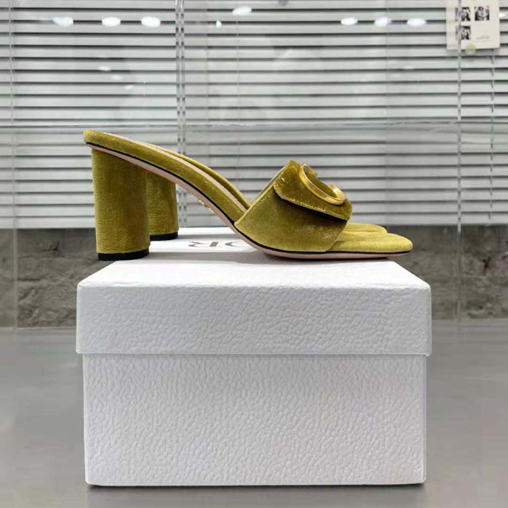Dior Women C’est Dior Heeled Slide Lime Yellow Velvet - image 5