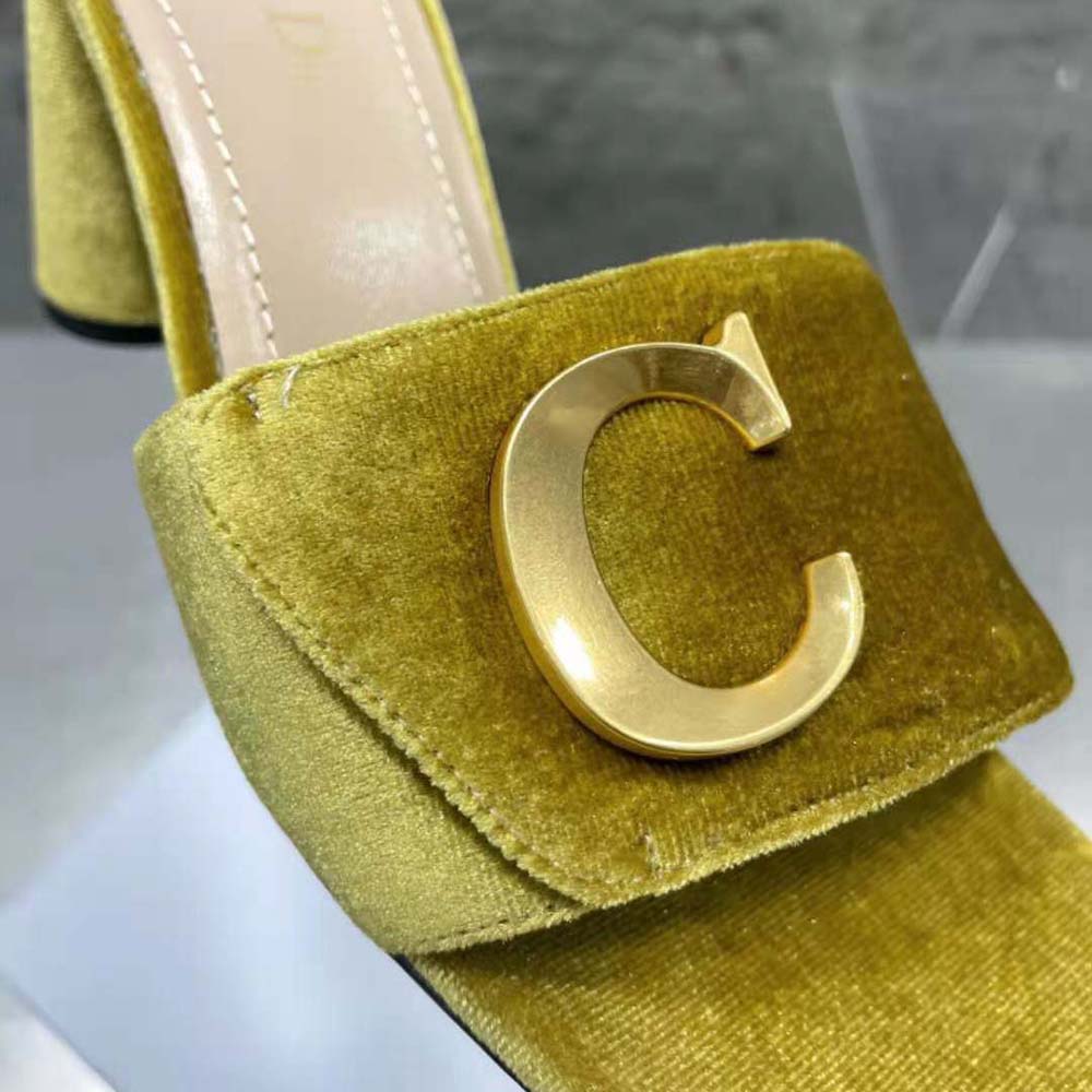 Dior Women C’est Dior Heeled Slide Lime Yellow Velvet - image 8