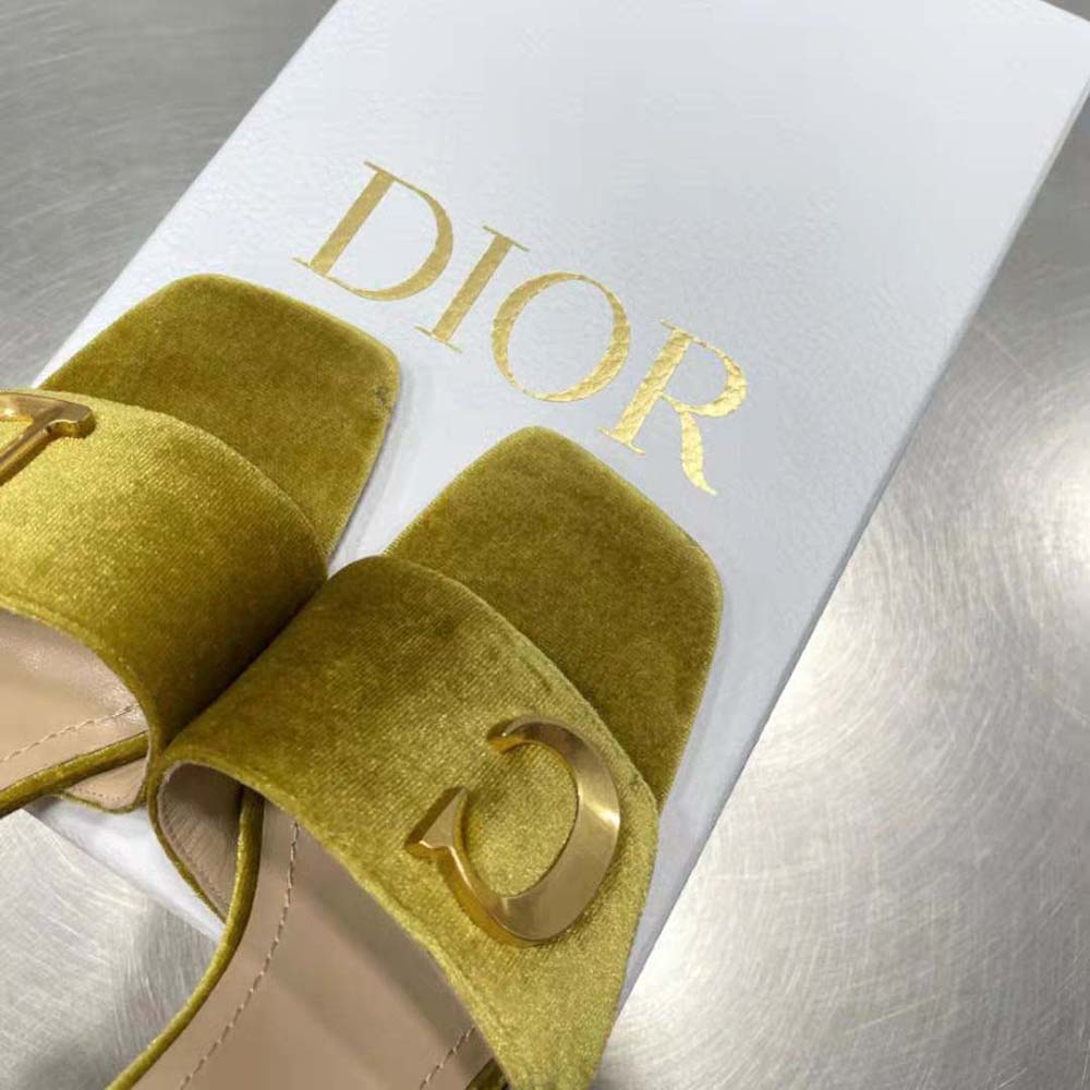 Dior Women C’est Dior Heeled Slide Lime Yellow Velvet - image 6