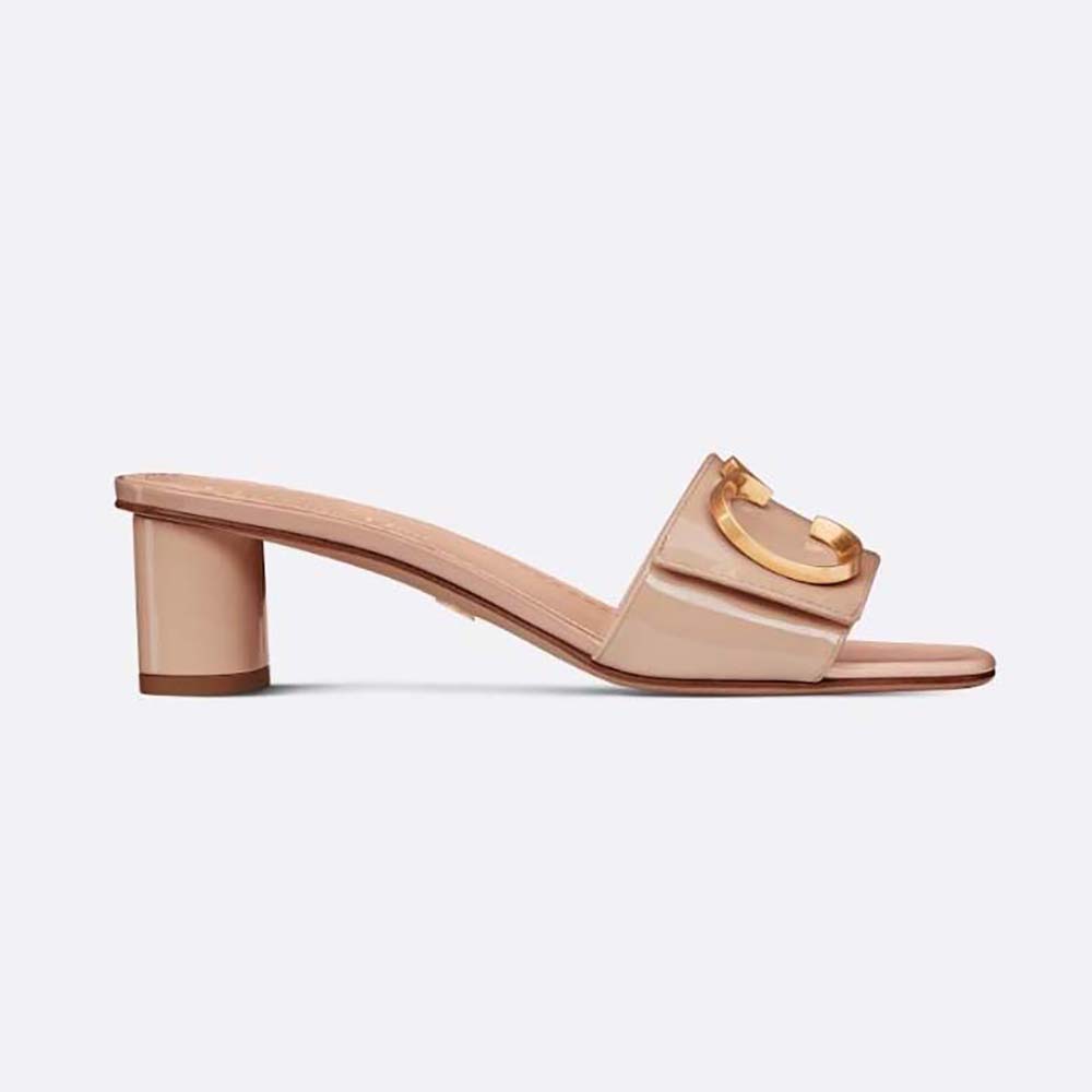 Side view of Dior Women C’est Dior Heeled Slide Nude Patent Calfskin sandal