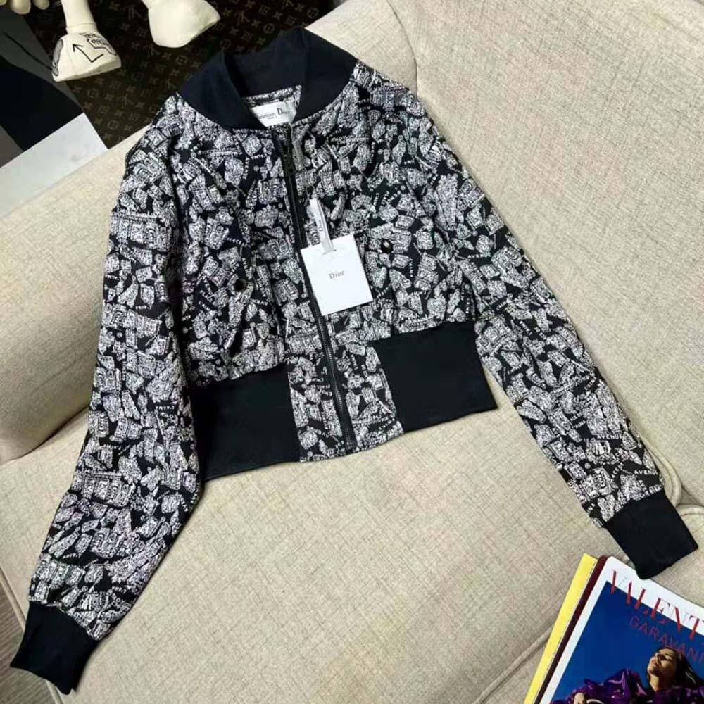 Side profile showcasing silhouette of Dior Women Cropped Bomber Jacket