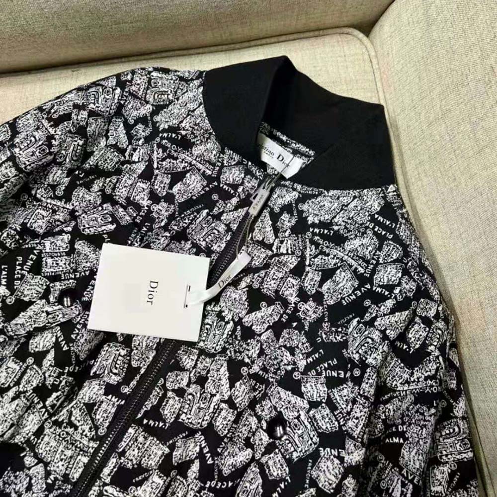 Dior Women Cropped Bomber Jacket Black and White Technical Taffeta Jacquard - image 5