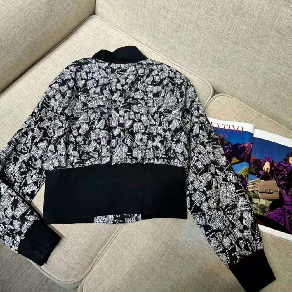 Dior Women Cropped Bomber Jacket Black and White Technical Taffeta Jacquard - image 4