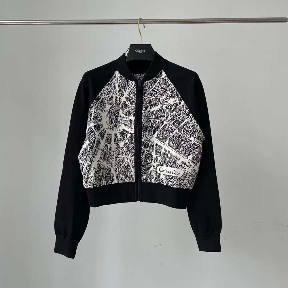 Side angle showing cropped silhouette on Dior Women Cropped Bomber Jacket