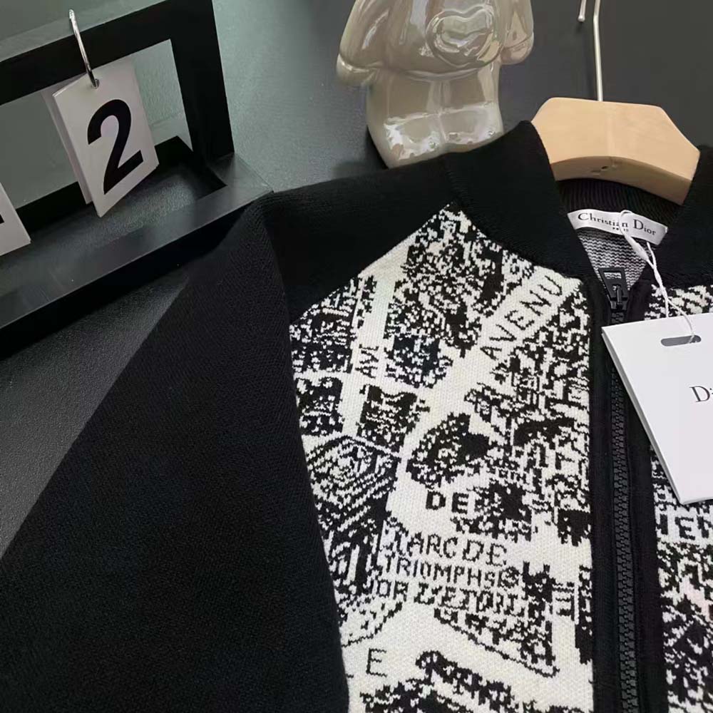 Dior Women Cropped Bomber Jacket Black and White Technical Taffeta Jacquard with Plan de Paris Motif - image 9