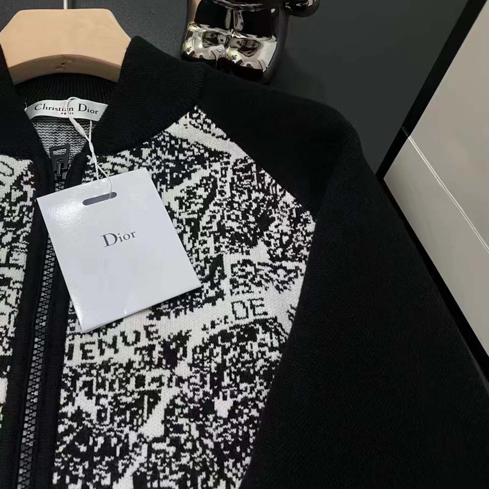Dior Women Cropped Bomber Jacket Black and White Technical Taffeta Jacquard with Plan de Paris Motif - image 10