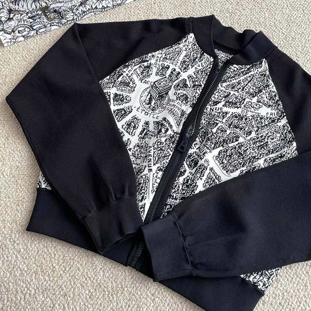 Dior Women Cropped Bomber Jacket Black and White Technical Taffeta Jacquard with Plan de Paris Motif - image 6