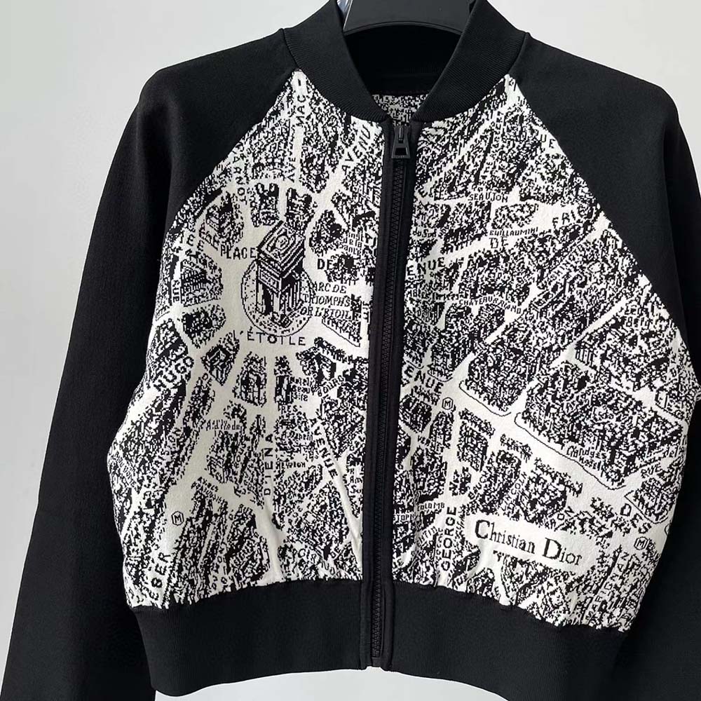Dior Women Cropped Bomber Jacket Black and White Technical Taffeta Jacquard with Plan de Paris Motif - image 5
