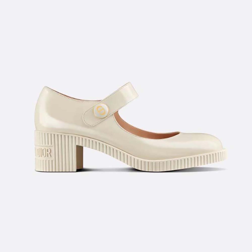 Front angle of Dior Women D-Doll Pump White Shiny Calfskin high heel