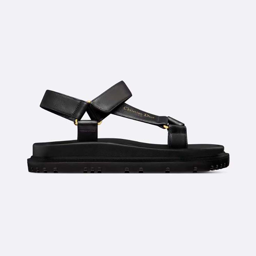 Side view of Dior Women D-Wave Sandal Black Lambskin showing wave silhouette