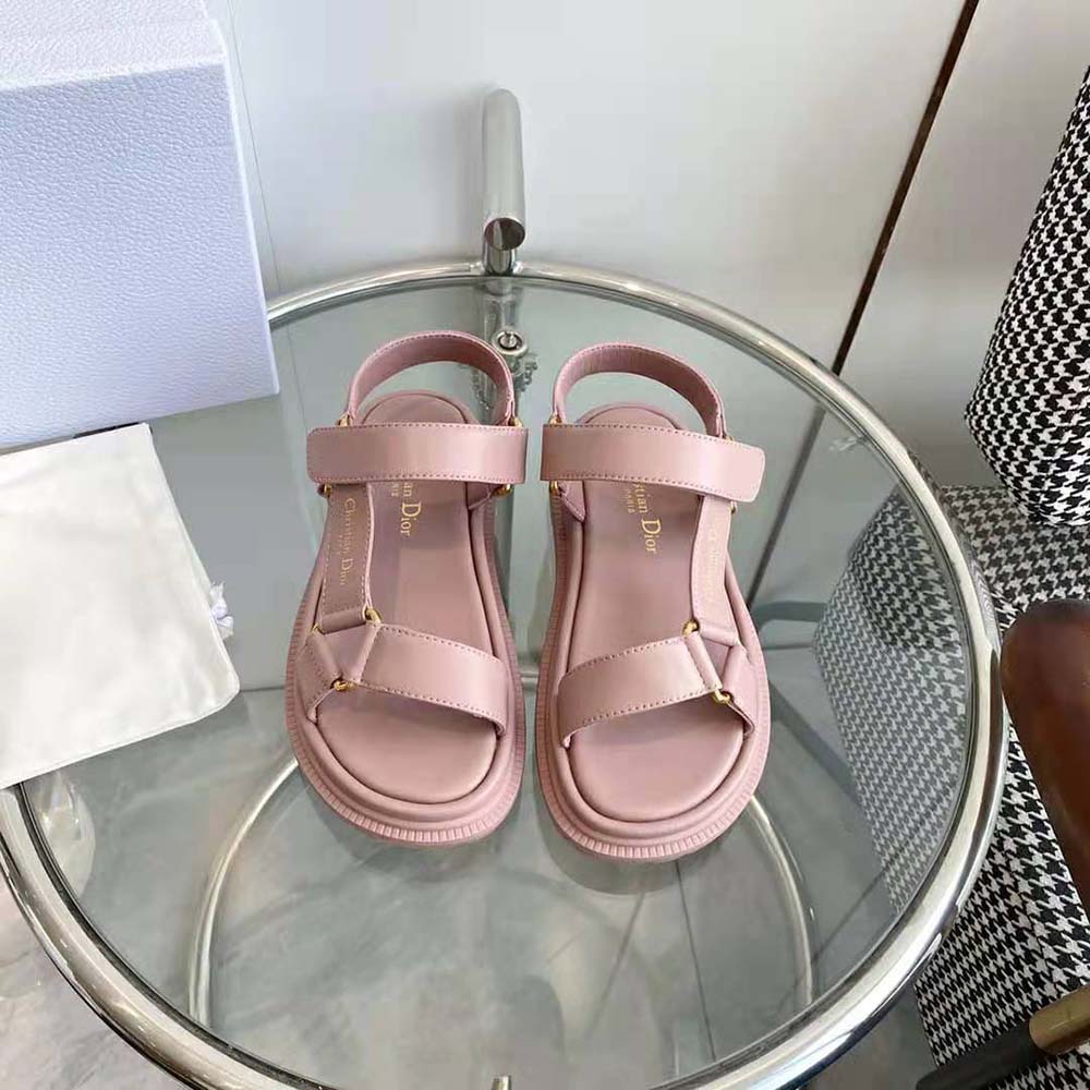 Close-up of soft lambskin and Dior silver hardware on D-Wave Sandal