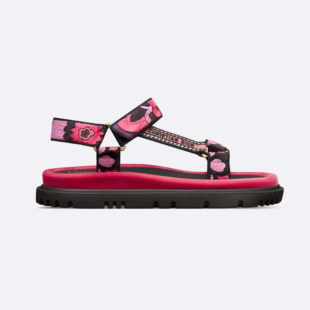 Side view of Dior Women D-wave Sandal Indy Pink Multicolor Cotton with embroidery