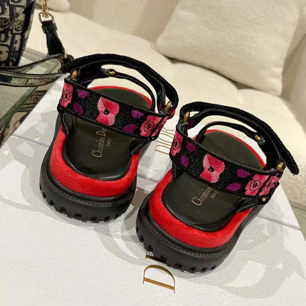Dior Women D-wave Sandal Indy Pink Multicolor Cotton with Jardin Indien Embroidery - image 10