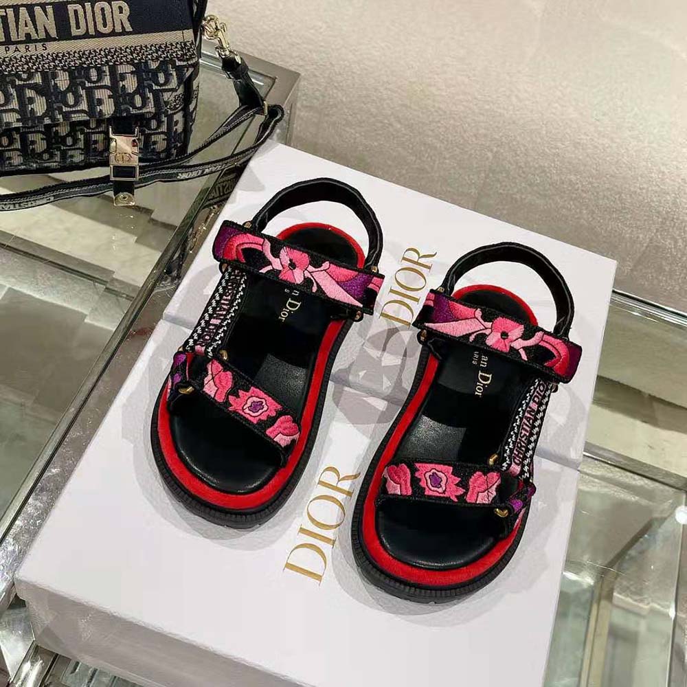 Close-up of Jardin Indien embroidery detail on Dior Women D-wave Sandal