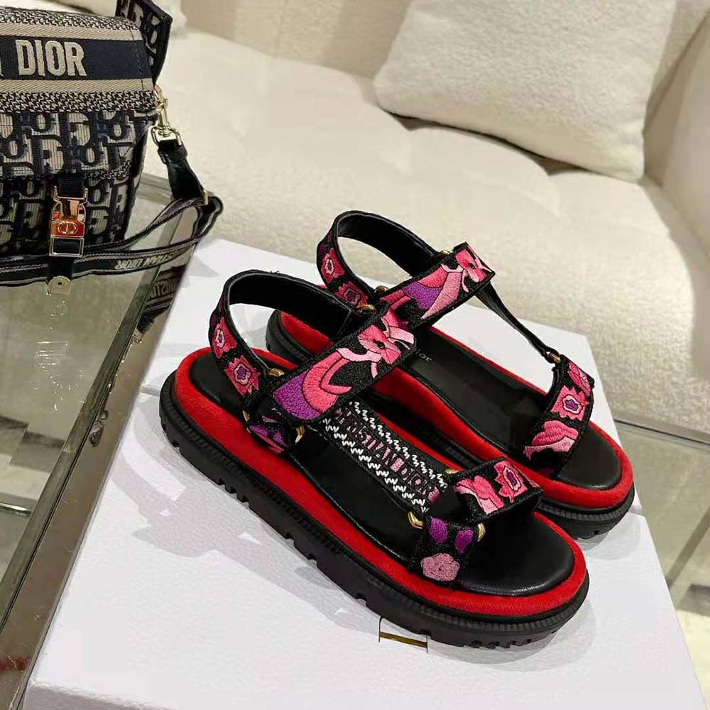 Dior Women D-wave Sandal Indy Pink Multicolor Cotton with Jardin Indien Embroidery - image 4