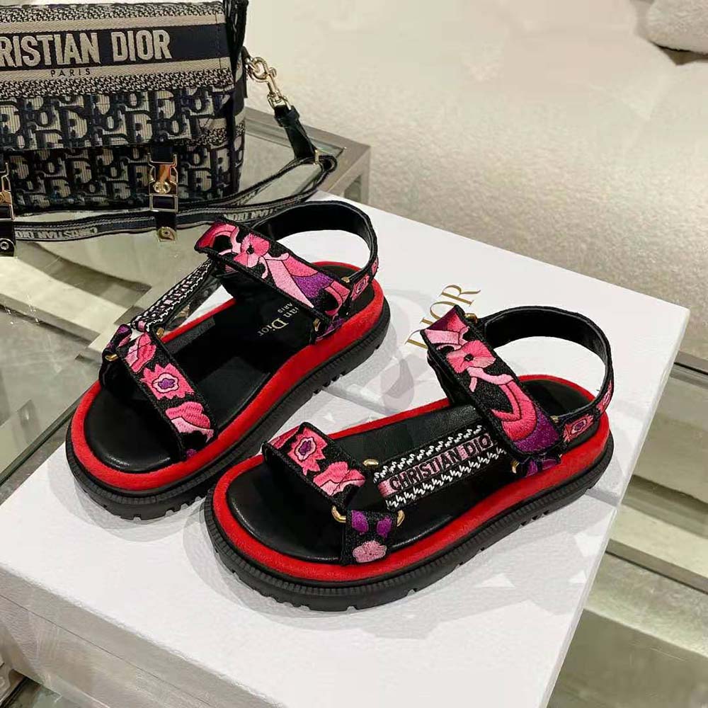 Dior Women D-wave Sandal Indy Pink Multicolor Cotton with Jardin Indien Embroidery - image 5
