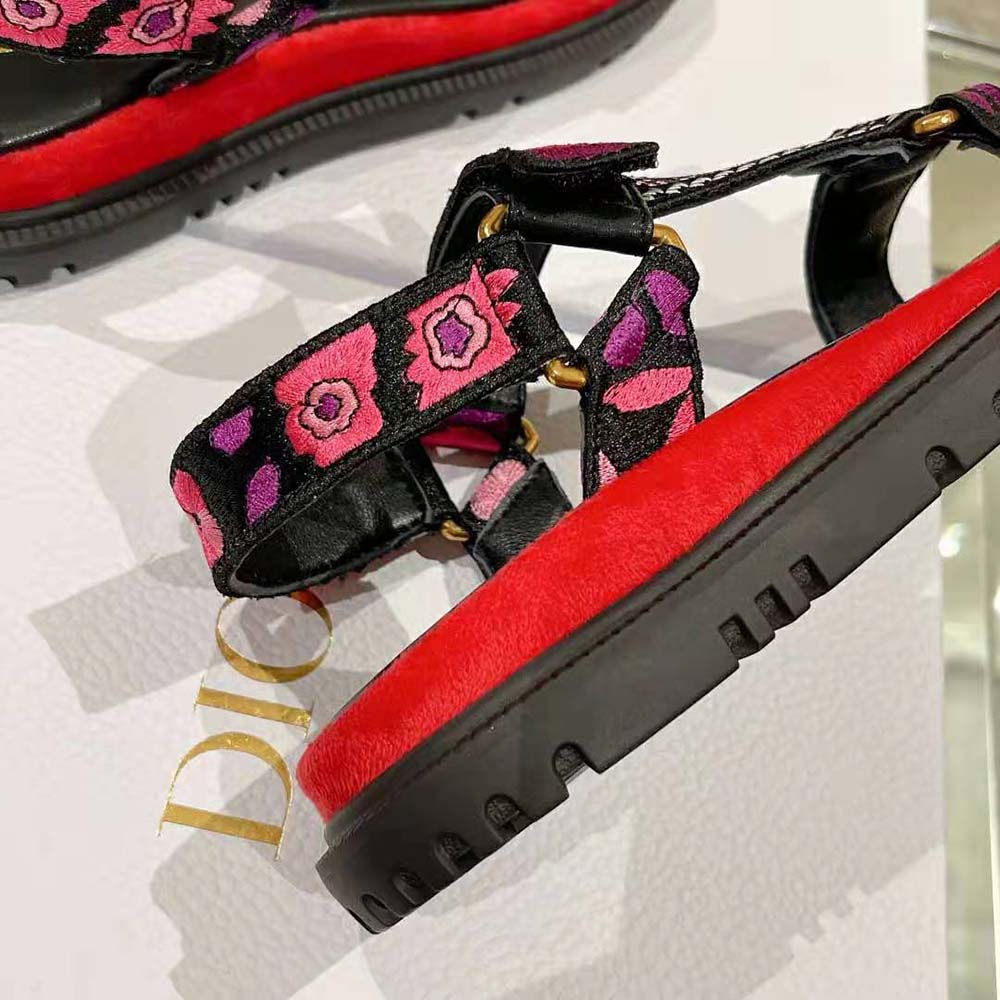 Dior Women D-wave Sandal Indy Pink Multicolor Cotton with Jardin Indien Embroidery - image 9