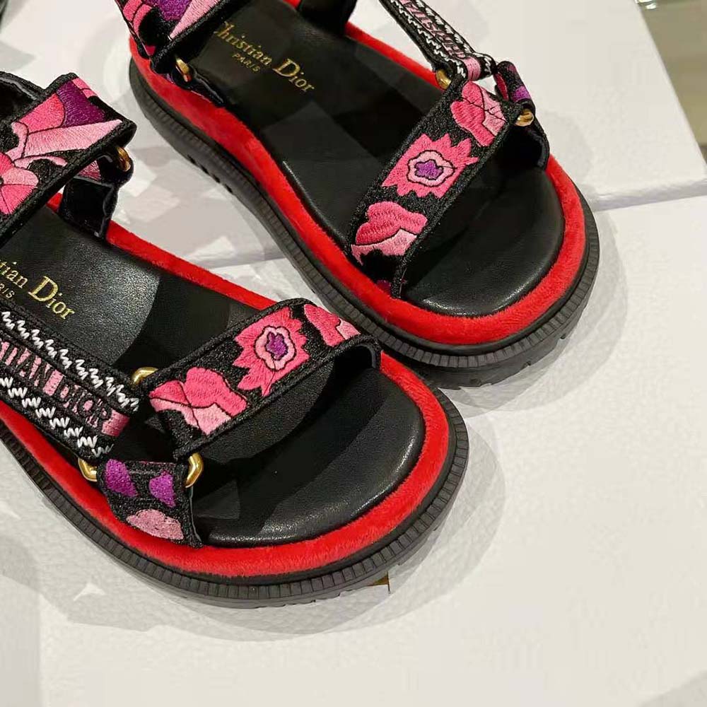 Dior Women D-wave Sandal Indy Pink Multicolor Cotton with Jardin Indien Embroidery - image 8