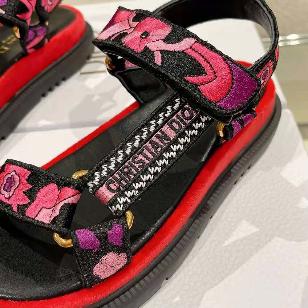 Dior Women D-wave Sandal Indy Pink Multicolor Cotton with Jardin Indien Embroidery - image 7