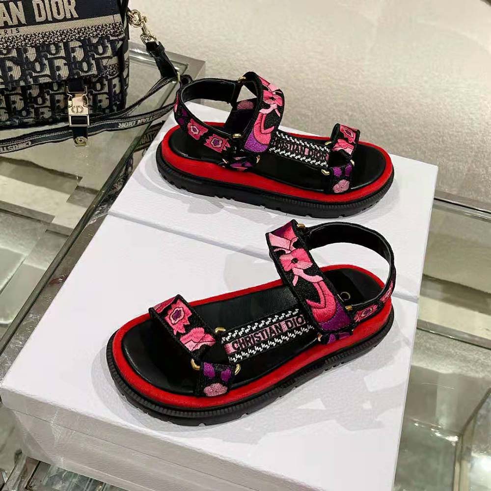 Dior Women D-wave Sandal Indy Pink Multicolor Cotton with Jardin Indien Embroidery - image 6