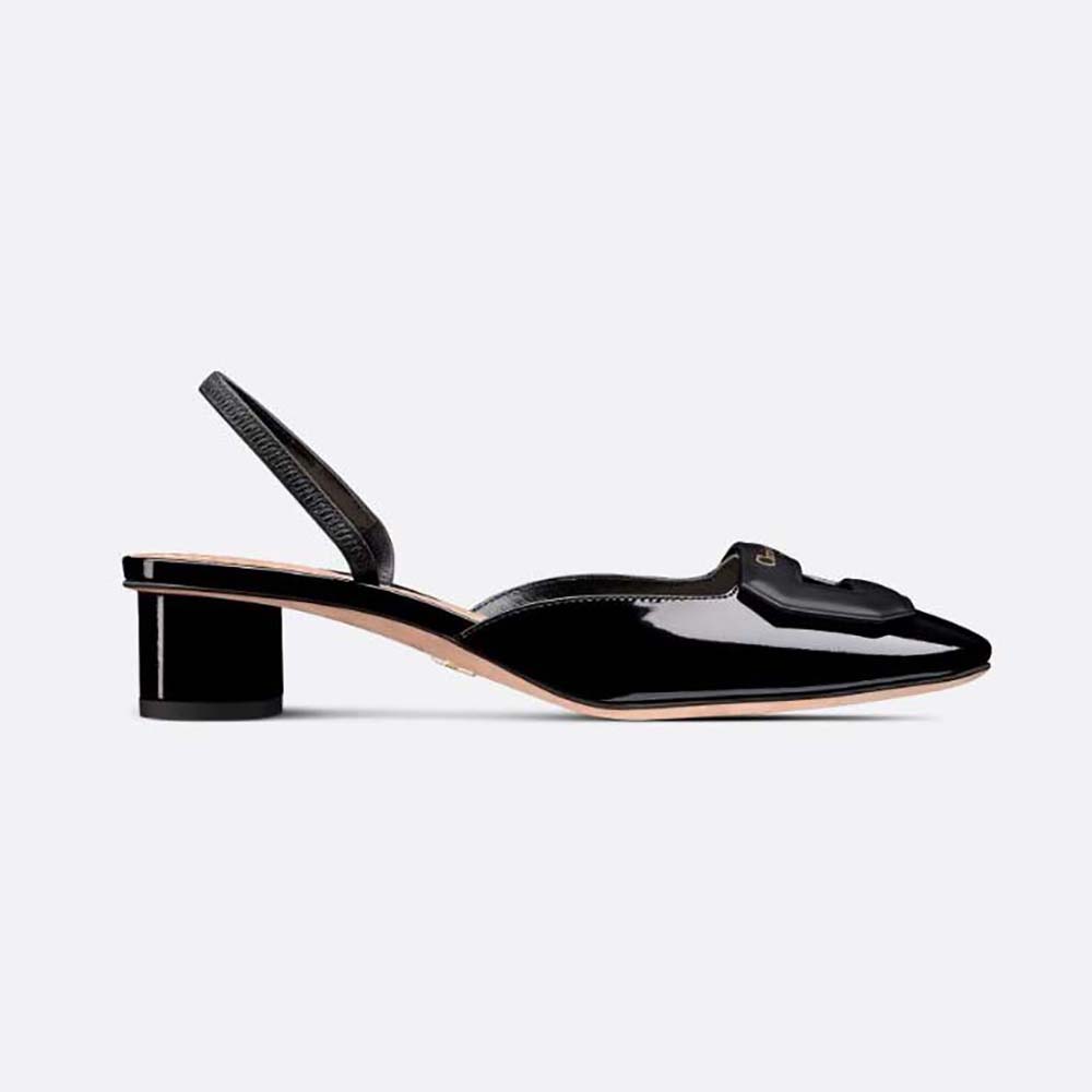 Side profile of Dior Women Day Slingback Pump Black Patent Calfskin