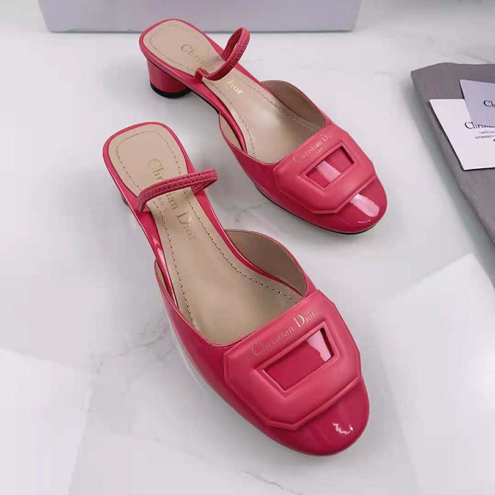 Top angle showcasing slingback strap on Dior Women Day Slingback Pump Indy Pink Patent Calfskin