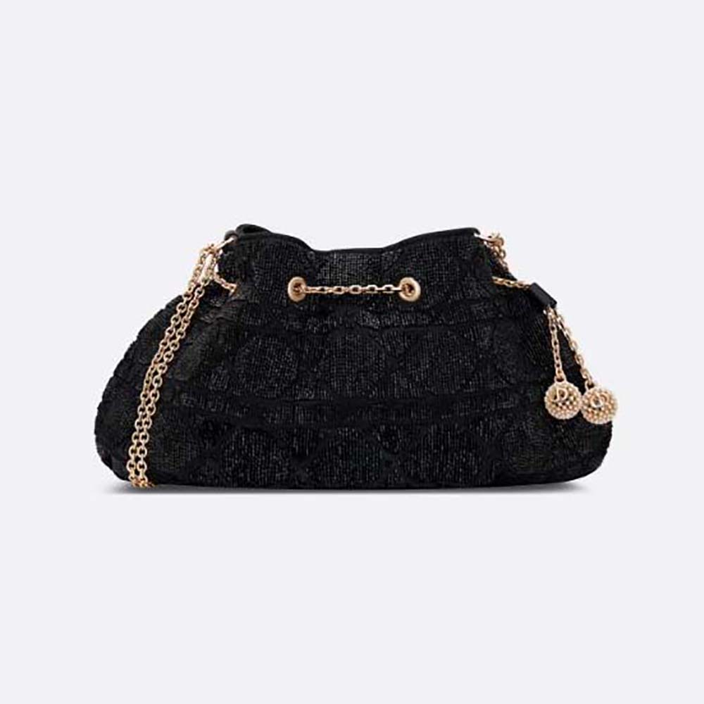 Front view of Dior Women Dior Dream Bucket Bag Black Cannage Cotton