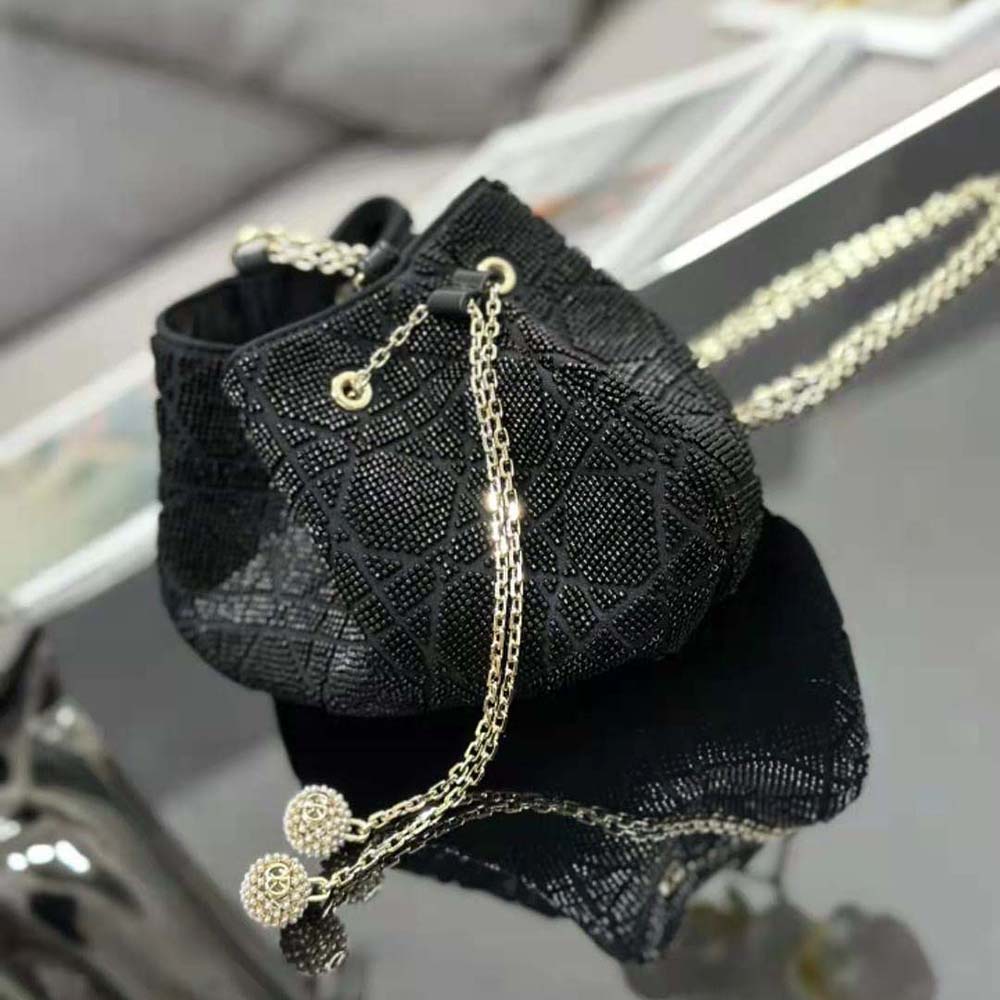 Dior Women Dior Dream Bucket Bag Black Cannage Cotton with Bead Embroidery - image 4