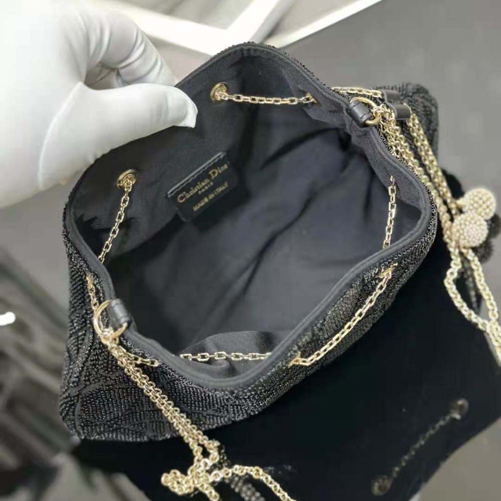Dior Women Dior Dream Bucket Bag Black Cannage Cotton with Bead Embroidery - image 8