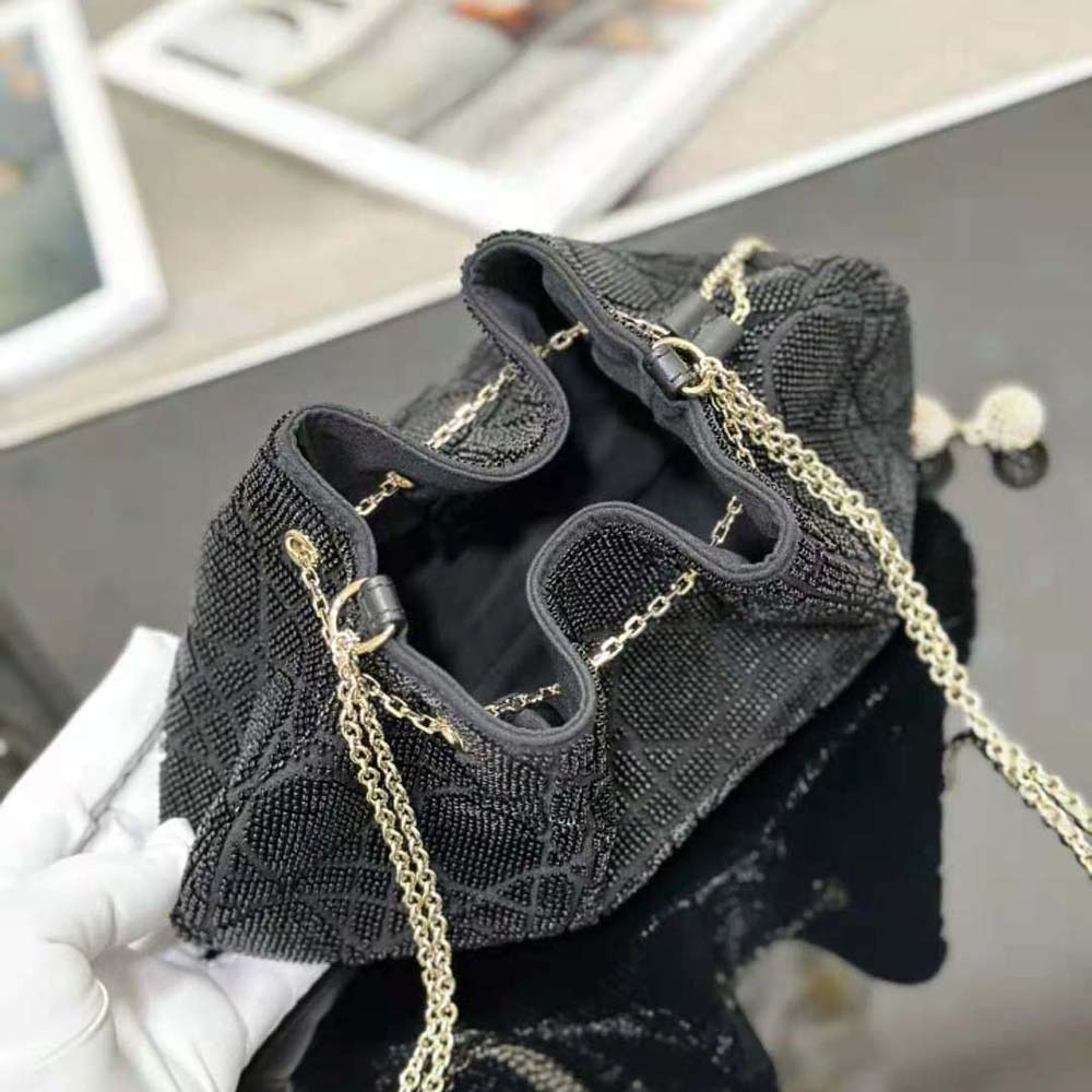Dior Women Dior Dream Bucket Bag Black Cannage Cotton with Bead Embroidery - image 6